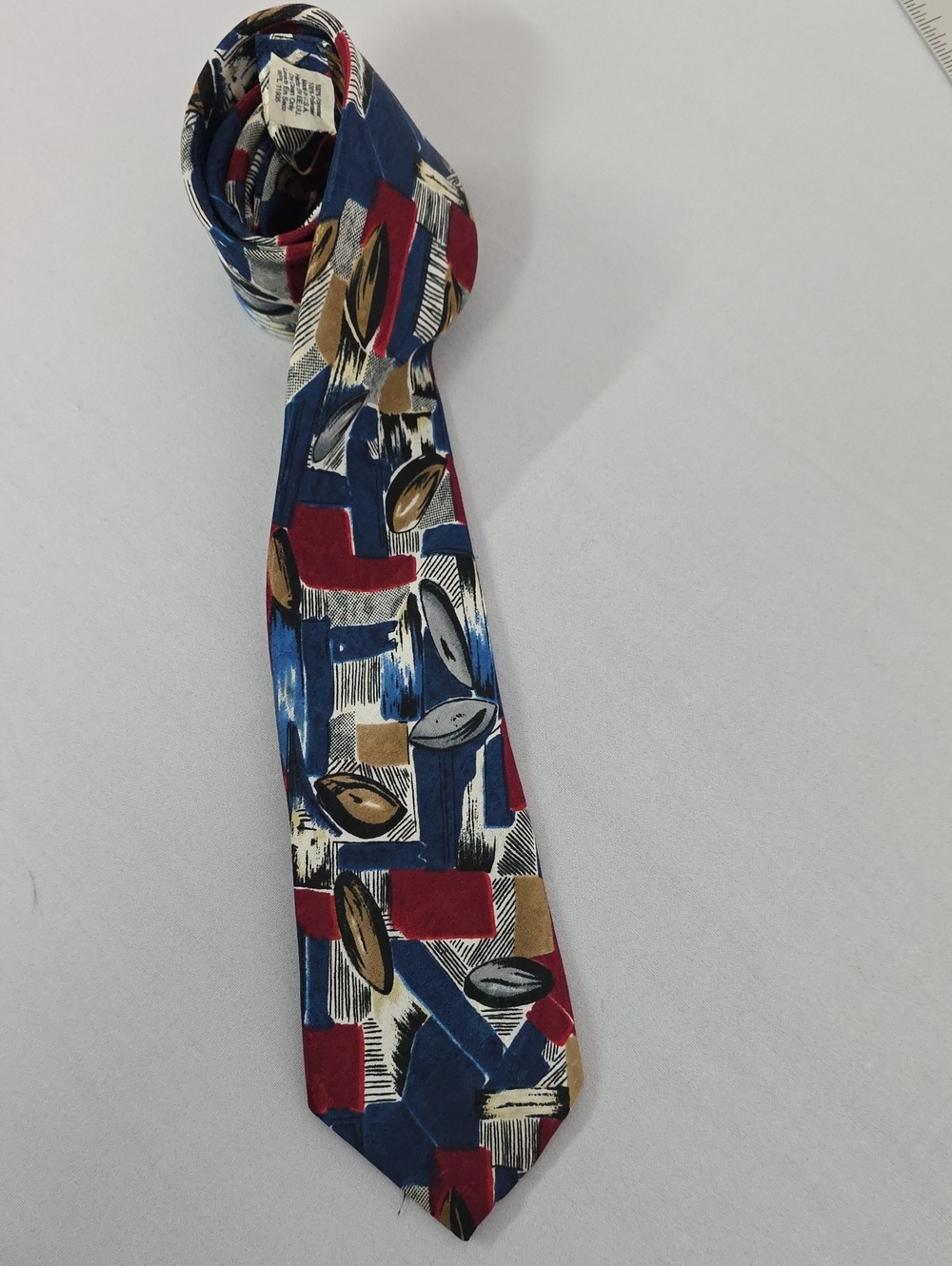 Abstract Geometric Necktie Red Blue Tan